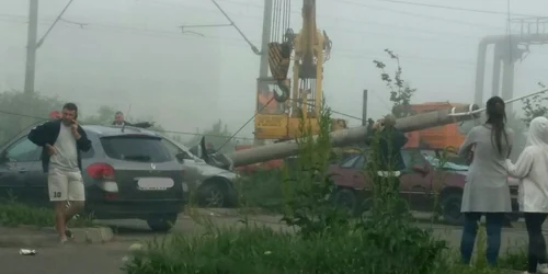 Stalp rupt în urma unui accident rutier FOTO IPJ Constanta