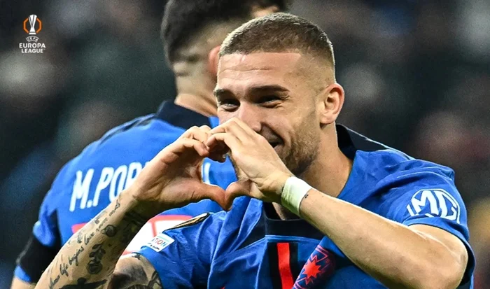 Daniel Bîrligea, bucuros după ce a marcat cu Midtjylland. Foto Facebook