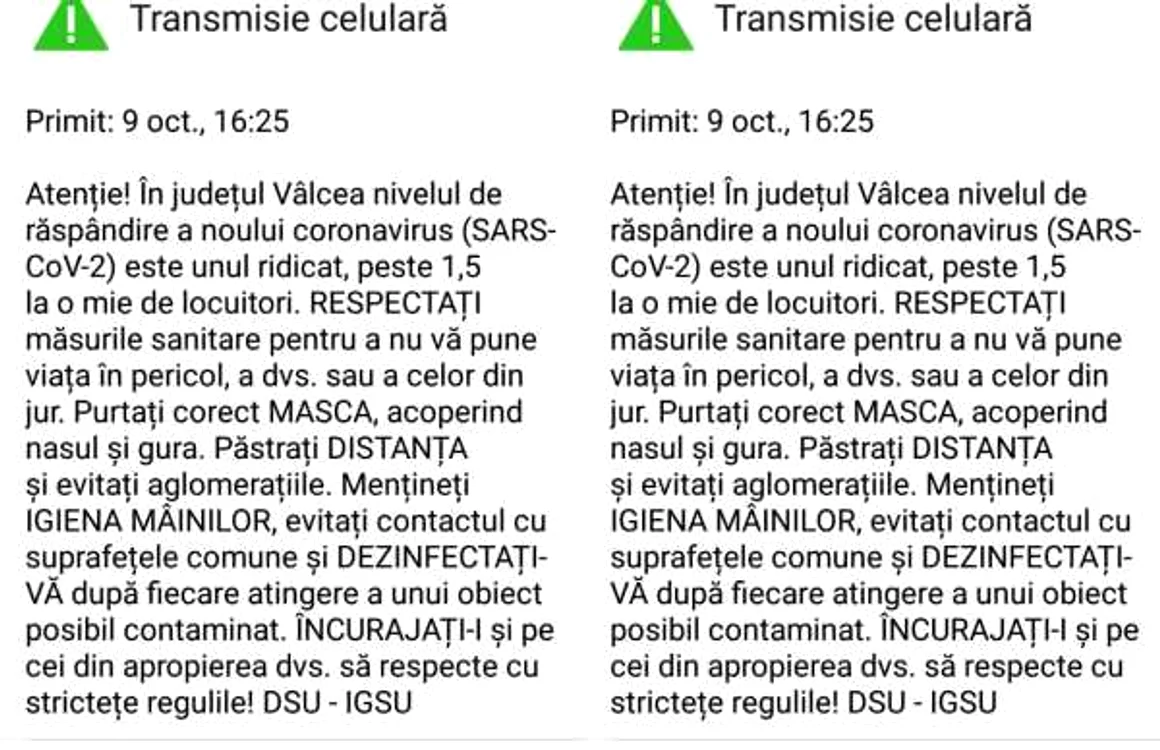 Mesaj RoAlert anti-COVID în Vâlcea Foto Adevărul