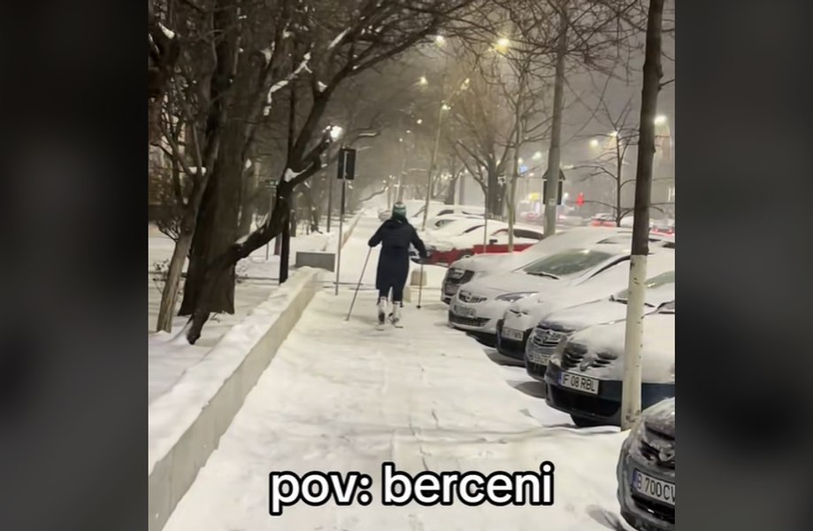 Femeie filmată în timp ce schia pe un trotuar din Berceni. „Nu se poate așa ceva!” 