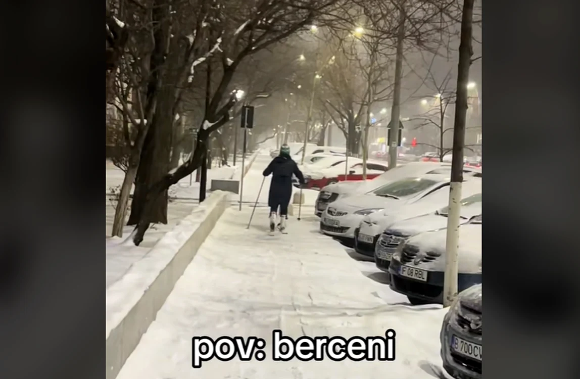 Femeia a fost filmată pe schiuri. FOTO captură video TikTok @marioxtzz,