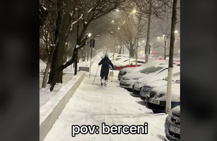 Femeia a fost filmată pe schiuri. FOTO captură video TikTok @marioxtzz,