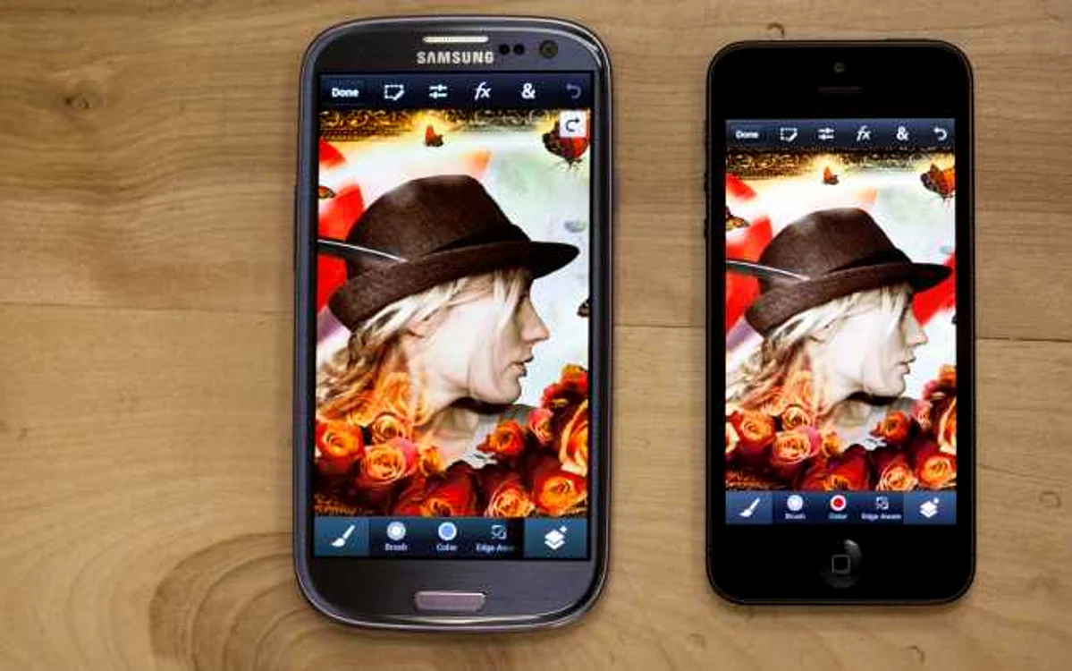 Photoshop Touch, pentru Android şi iOS - Galaxy S3 lângă iPhone 5.