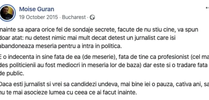 moise guran despre jurnalistii care intra in politica