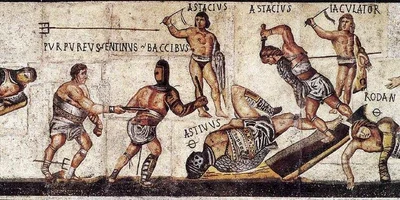 Mozaic reprezentând gladiatori aflat la Galleria Borghese (© Wikimedia Commons)