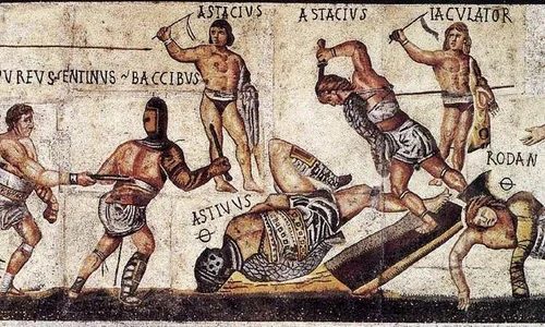 Mozaic reprezentând gladiatori aflat la Galleria Borghese (© Wikimedia Commons)