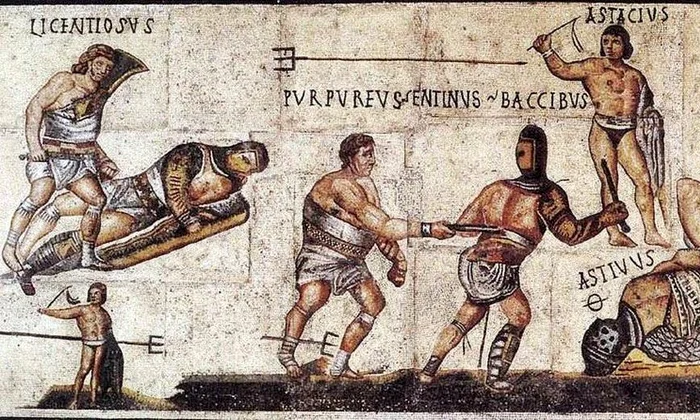 Mozaic reprezentând gladiatori aflat la Galleria Borghese (© Wikimedia Commons)