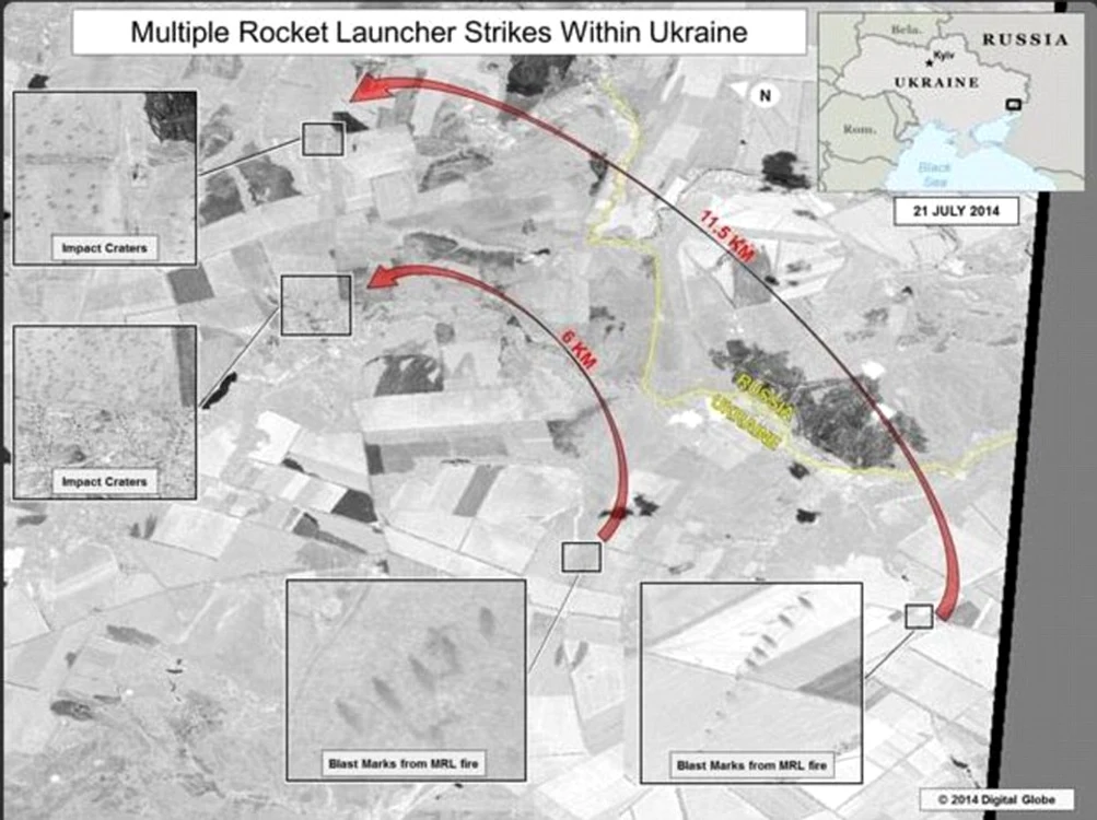 Capturile din satelit arată locul de unde a fost lansată racheta, din Rusia, spre Ucraina