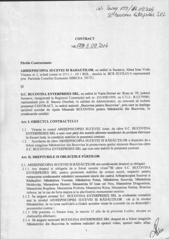 contract bucovina enterprises arhiepiscopia sucevei si radautilor. FOTO
