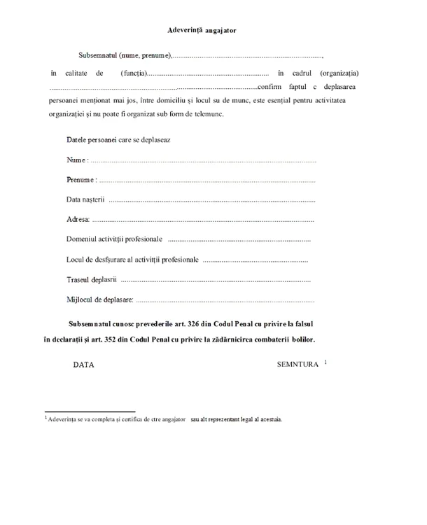 Aceasta este adeverința de la angajator pe care este bine să o aveți la dvs. dacă lucrați între orele 22.00-06.00