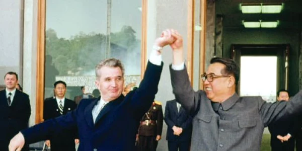 Nicolae Ceauşescu, alături de Kim Ir-Sen, la una dintre vizitele dictatorului în Coreea de Nord