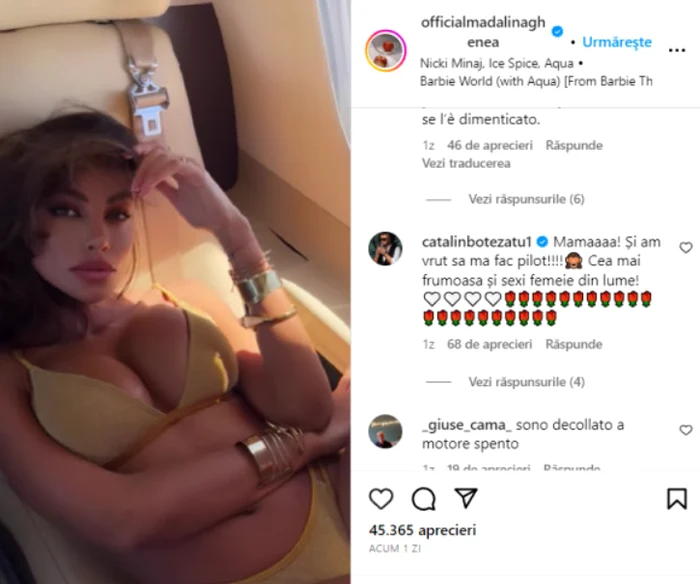 Vedeta a filmat o reclamă în avion - Foto: Captură Instagram@officialmadalinaghenea