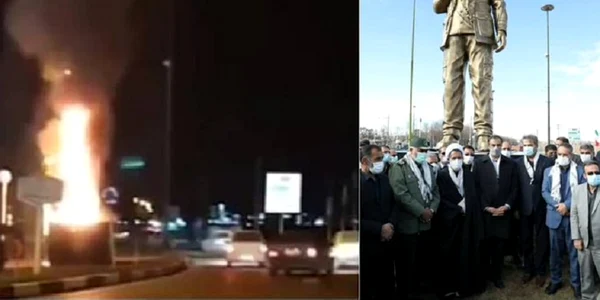 O statuie a lui Soleimani a fost incendiată în sud-vestul Iranului FOTO Twitter