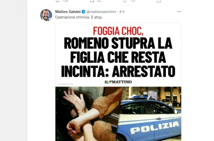 postare Twitter Matteo Salvini