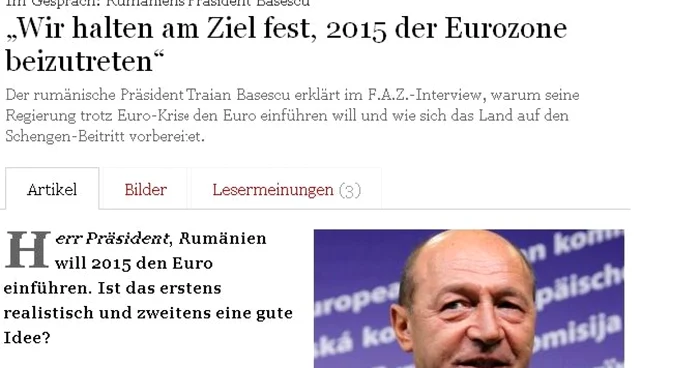 Preşedintele Traian Băsescu, în ,,Frankfurter Allgemeine Zeitung“