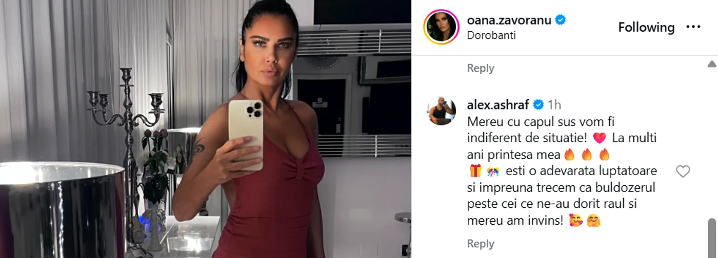 Mesajul lui Alex Ashraf. Foto: captură foto Instagram