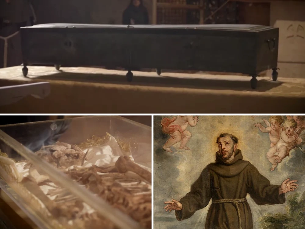 Moaștele Sfântului Francisc din Assisi/FOTO: Colaj NDTV și Wikipedia