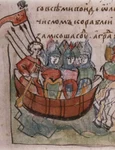 Varegii asediază Constantinopolul în anul 911, sub conducerea lui Oleg din Novgorod. Miniatură din Cronica Radziwiłł (© Wikimedia Commons)