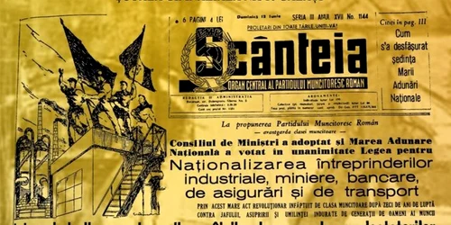 Ziarul Scânteia din 1948 ăn care se anunţa naţionalizarea. Foto