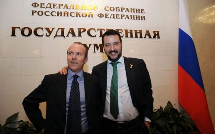 Gianluca Savoini şi Matteo Salvini, în Rusia