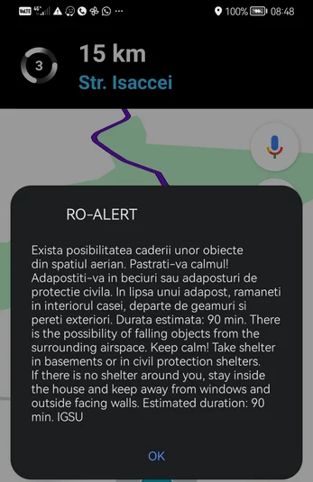 Locuitorii din județul Tulcea au primit din nou RO-Alert. FOTO: captură ecran