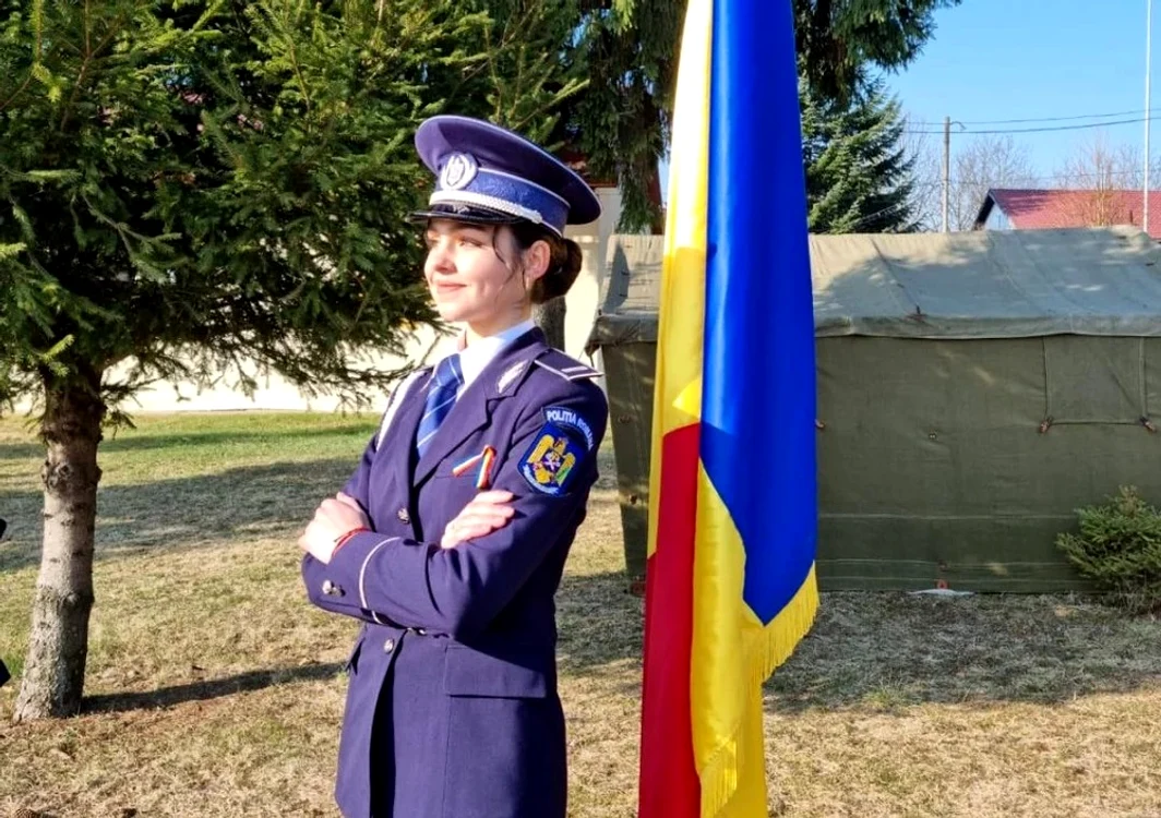 Tânăra e fermecătoare şi în uniforma de poliţistă. Foto: Poliţia Neamţ