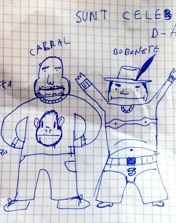 Cabral şi Bobonete, prezentatorii emisiunii "Sunt celebru, scoate-mă de aici!", au fost caricaturizaţi de un elev