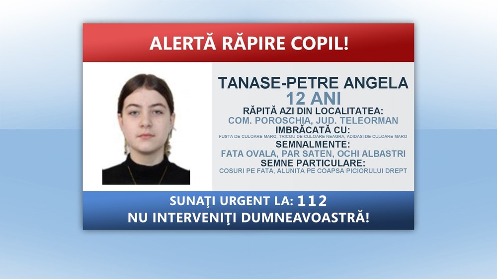 Alertă de răpire în județul Teleorman: fetiță de 12 ani, urcată cu forța într-o mașină