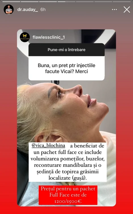 Vica Blochina, la clinica Flawless / foto: captură InstaStory