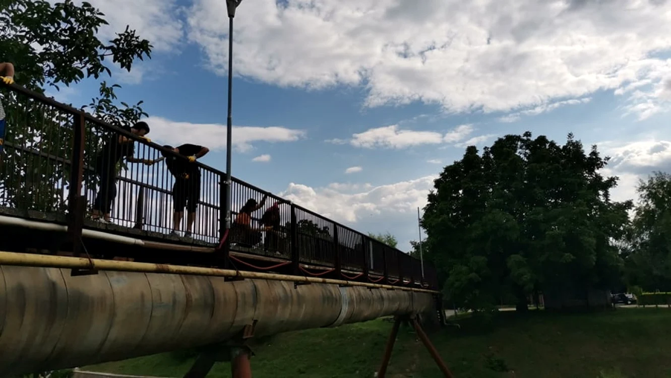 Podul pietonal de la Uzina de Apă este înfruseţat de voluntari FOTO Ş.Both