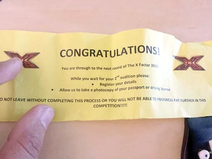 Aşa arăta biletul de confirmare, care atesta că Dan Helciug a trecut în etapa următoare