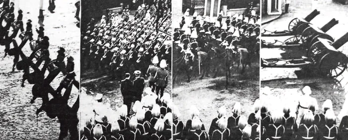 Aspecte din cadrul paradei militare desfășurate în cinstea vizitei președintelui Poloniei, Ignacy Mościcki, la București, în iunie 1937