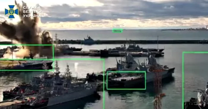 Submarin rus lovit de drone ucrainene FOTO: captură video
