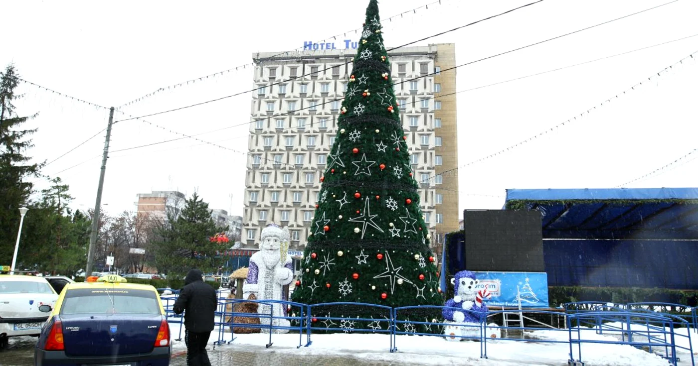 Bradul înalt de 15 metri închiriat de la o firmă din Constanţa