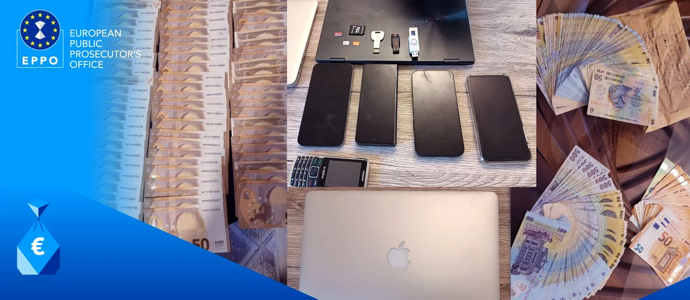 Procurorii au ridicat sume mari de bani, telefoane și suporturi informatice FOTO EPPO