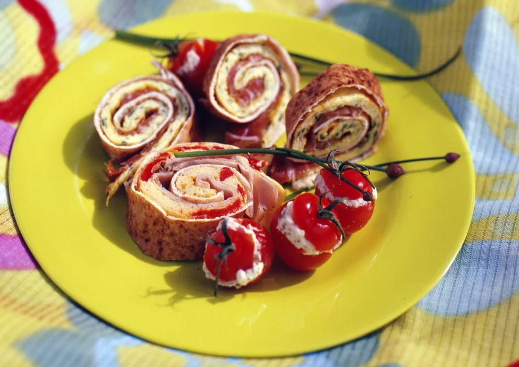 Egg,tomato and ham pancake rolls jpeg