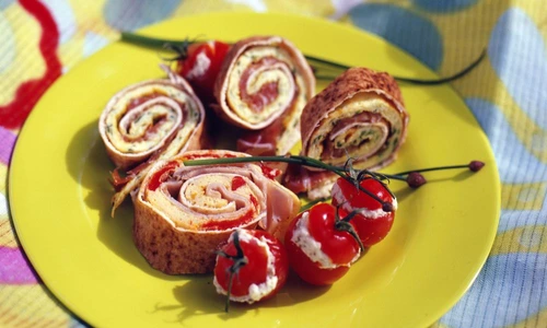 Egg,tomato and ham pancake rolls jpeg