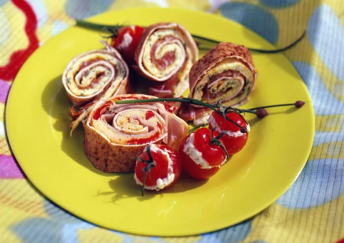 Egg,tomato and ham pancake rolls jpeg
