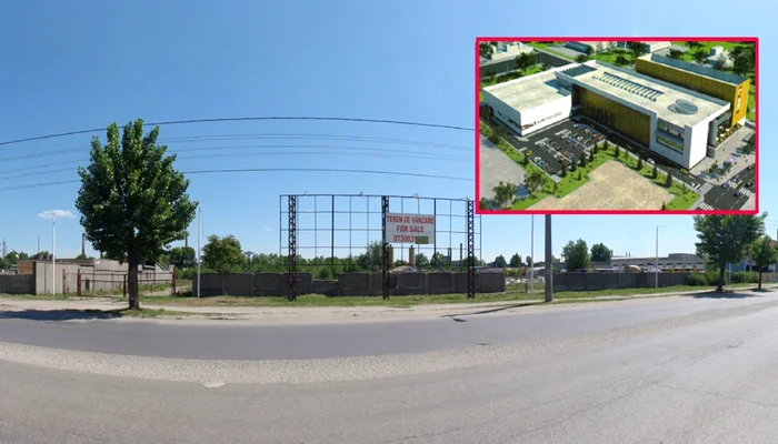 Terenul unde trebuia să fie amenajat "Slatina Plaza Mall" a fost scos la vânzare de către proprietari (foto medalion - proiectul investiţiei)...