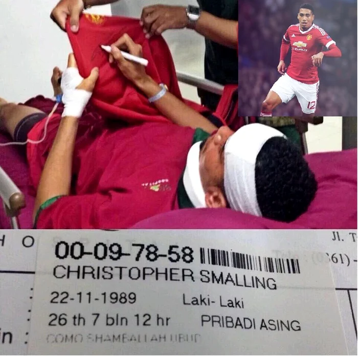 Ceilalţi pacienţi l-au fotografiat pe Smalling pe targă, după ce l-au recunoscut după fişa de internare