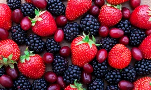 Berries, summer fruit on wooden table  jpeg
