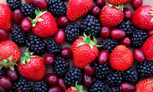 Berries, summer fruit on wooden table  jpeg