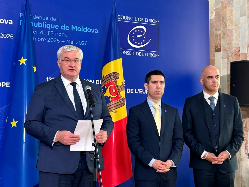 Andrii Sybiha, Mihai Popșoi și Alain Berset/FOTO: Ministerul de Externe al Ucrainei