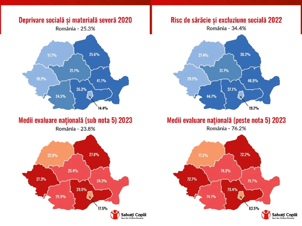 Hărți comparative care arată modul cum sărăcia influențează educația copiilor FOTO Salvați Copiii