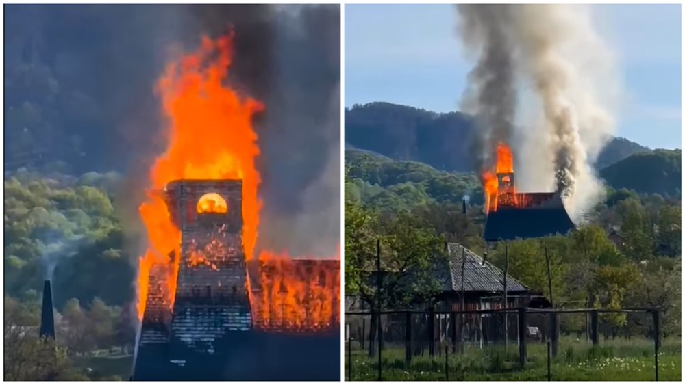 Incendiu devastator la Biserica Catolică din Șurdești. Acoperișul a ars cu repeziciune