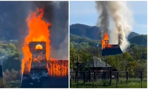 Un incendiu puternic a izbucnit marți dimineață la Biserica de lemn din Șurdești, 28 aprilie 2026 FOTO: captură video Facebook