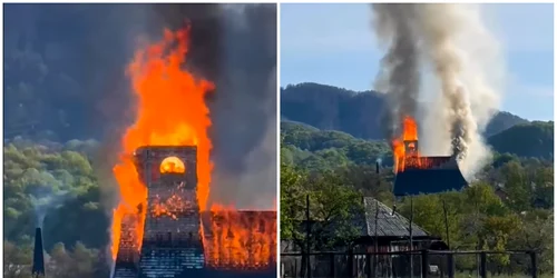 Un incendiu puternic a izbucnit marți dimineață la Biserica de lemn din Șurdești, 28 aprilie 2026 FOTO: captură video Facebook