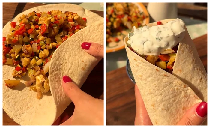 Lipie cu legume coapte și sos de iaurt / FOTO: Colaj captură video TikTok