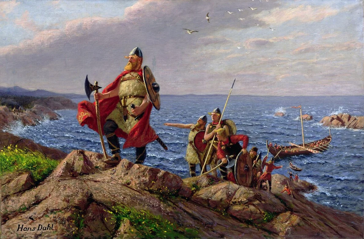 Leif Eriksson descoperă America. Pictură de Hans Dahl 