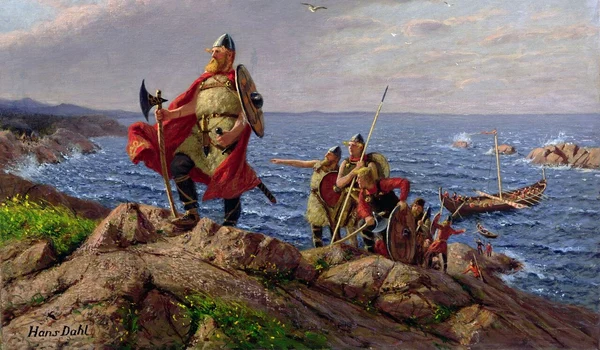 Leif Eriksson descoperă America. Pictură de Hans Dahl 